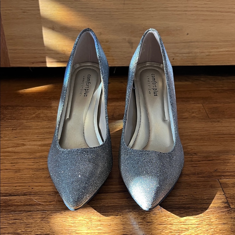 Shimmering Silver Heels by comfort plus by Predictions